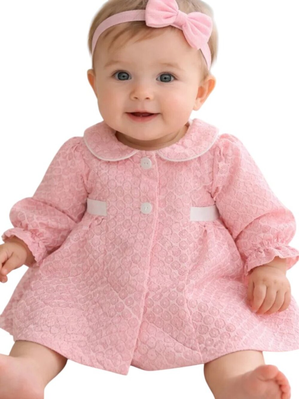 Baby Beri Long Sleeve 2 button Brocade Flower Print Dress Over Coat Cloak Girls